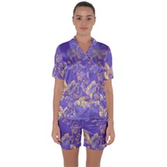 Flower Petal Bouquet Stem Floral Pattern Satin Short Sleeve Pajamas Set