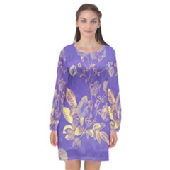 Flower Petal Bouquet Stem Floral Pattern Long Sleeve Chiffon Shift Dress 