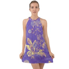 Flower Petal Bouquet Stem Floral Pattern Halter Tie Back Chiffon Dress