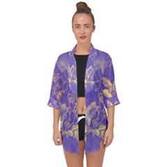 Flower Petal Bouquet Stem Floral Pattern Open Front Chiffon Kimono