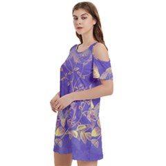 Flower Petal Bouquet Stem Floral Pattern Women s Cold Shoulder Round Neck Mini Dress