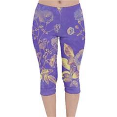 Flower Petal Bouquet Stem Floral Pattern Velvet Capri Leggings 