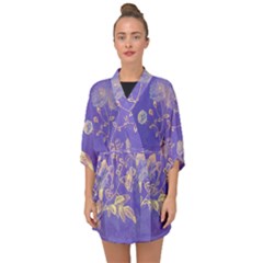 Flower Petal Bouquet Stem Floral Pattern Half Sleeve Chiffon Kimono