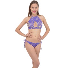 Flower Petal Bouquet Stem Floral Pattern Cross Front Halter Bikini Set