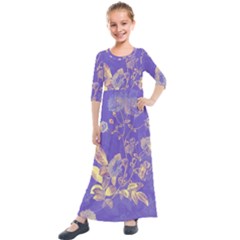 Flower Petal Bouquet Stem Floral Pattern Kids  Quarter Sleeve Maxi Dress