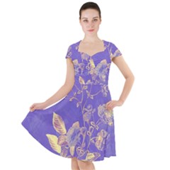 Flower Petal Bouquet Stem Floral Pattern Cap Sleeve Midi Dress With Pockets