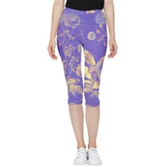 Flower Petal Bouquet Stem Floral Pattern Inside Out Lightweight Velour Capri Leggings 