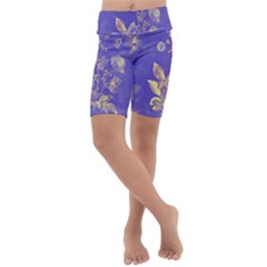 Flower Petal Bouquet Stem Floral Pattern Kids  Lightweight Velour Cropped Yoga Leggings