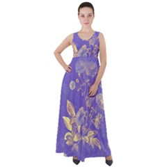 Flower Petal Bouquet Stem Floral Pattern Empire Waist Velour Maxi Dress