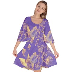 Flower Petal Bouquet Stem Floral Pattern Velour Kimono Dress