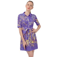 Flower Petal Bouquet Stem Floral Pattern Belted Shirt Dress