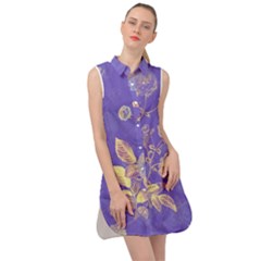 Flower Petal Bouquet Stem Floral Pattern Sleeveless Shirt Dress