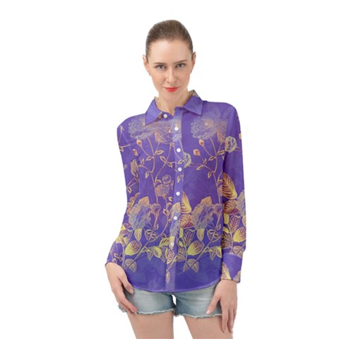 Flower Petal Bouquet Stem Floral Pattern Long Sleeve Chiffon Shirt by Maspions