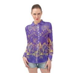 Flower Petal Bouquet Stem Floral Pattern Long Sleeve Chiffon Shirt