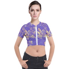 Flower Petal Bouquet Stem Floral Pattern Short Sleeve Cropped Jacket