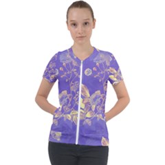 Flower Petal Bouquet Stem Floral Pattern Short Sleeve Zip Up Jacket