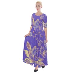 Flower Petal Bouquet Stem Floral Pattern Half Sleeves Maxi Dress