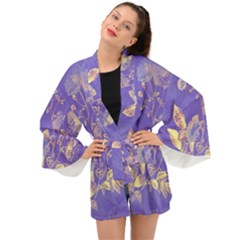 Flower Petal Bouquet Stem Floral Pattern Long Sleeve Kimono