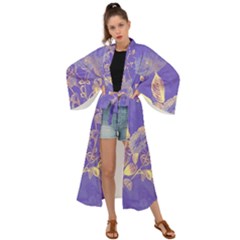 Flower Petal Bouquet Stem Floral Pattern Maxi Kimono