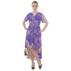 Flower Petal Bouquet Stem Floral Pattern Front Wrap High Low Dress