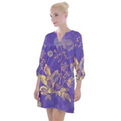 Flower Petal Bouquet Stem Floral Pattern Open Neck Shift Dress