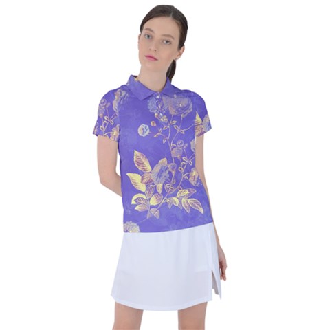 Flower Petal Bouquet Stem Floral Pattern Women s Polo T-shirt by Maspions