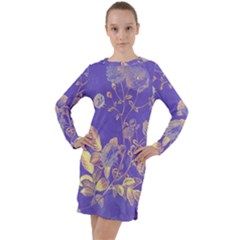 Flower Petal Bouquet Stem Floral Pattern Long Sleeve Hoodie Dress