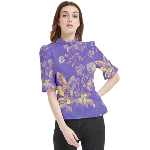 Flower Petal Bouquet Stem Floral Pattern Frill Neck Blouse by Maspions