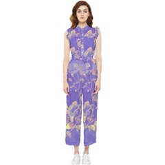 Flower Petal Bouquet Stem Floral Pattern Women s Frill Top Chiffon Jumpsuit