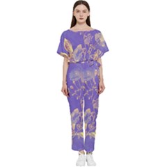 Flower Petal Bouquet Stem Floral Pattern Batwing Lightweight Chiffon Jumpsuit