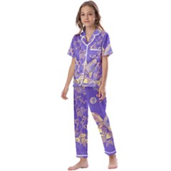 Flower Petal Bouquet Stem Floral Pattern Kids  Satin Short Sleeve Pajamas Set