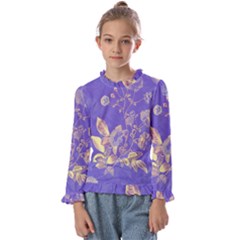 Flower Petal Bouquet Stem Floral Pattern Kids  Frill Detail T-shirt