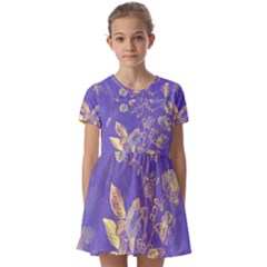 Flower Petal Bouquet Stem Floral Pattern Kids  Short Sleeve Pinafore Style Dress