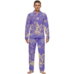 Flower Petal Bouquet Stem Floral Pattern Men s Long Sleeve Velvet Pocket Pajamas Set