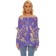 Flower Petal Bouquet Stem Floral Pattern Off Shoulder Chiffon Pocket Shirt