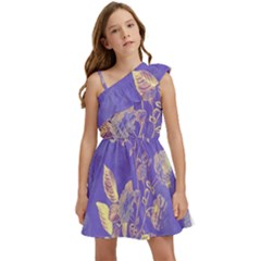 Flower Petal Bouquet Stem Floral Pattern Kids  One Shoulder Party Dress