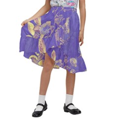 Flower Petal Bouquet Stem Floral Pattern Kids  Ruffle Flared Wrap Midi Skirt