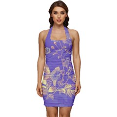 Flower Petal Bouquet Stem Floral Pattern Sleeveless Wide Square Neckline Ruched Bodycon Dress