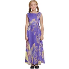 Flower Petal Bouquet Stem Floral Pattern Kids  Satin Sleeveless Maxi Dress