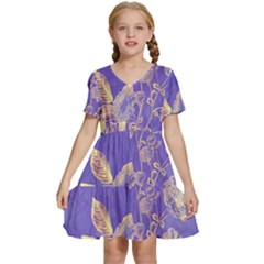 Flower Petal Bouquet Stem Floral Pattern Kids  Short Sleeve Tiered Mini Dress