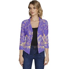 Flower Petal Bouquet Stem Floral Pattern Women s Casual 3/4 Sleeve Spring Jacket