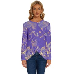 Flower Petal Bouquet Stem Floral Pattern Long Sleeve Crew Neck Pullover Top