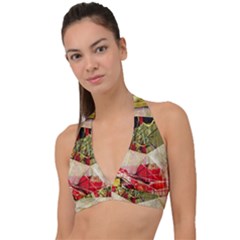 Collage Halter Plunge Bikini Top