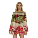 Collage Round Neck Long Sleeve Bohemian Style Chiffon Mini Dress View1