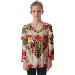 Collage Kids  V Neck Casual Top