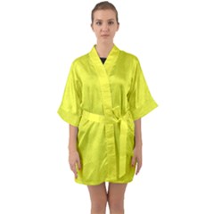 Brite Yellow Diamond Squares Half Sleeve Satin Kimono 