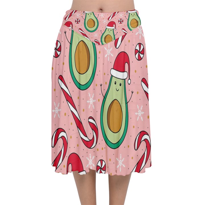 Avo Merry Christmas, Candies, Candy Cane Velvet Flared Midi Skirt