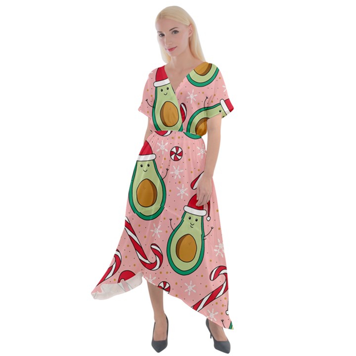 Avo Merry Christmas, Candies, Candy Cane Cross Front Sharkbite Hem Maxi Dress