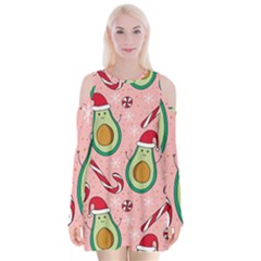 Avo Merry Christmas, Candies, Candy Cane Velvet Long Sleeve Shoulder Cutout Dress