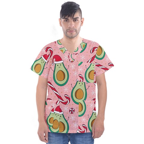 Avo Merry Christmas, Candies, Candy Cane Men s V-neck Scrub Top by kyorashop23